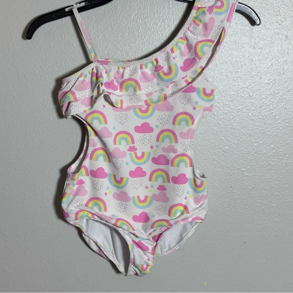 Young Hearts Kids Girl Pink One-Shoulder Swimsuit Rainbow Print size‎ 10
